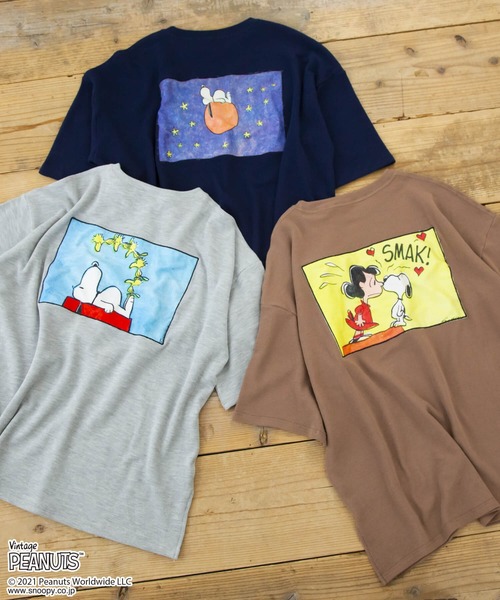 POPPINS(ポピンズ)の「【PEANUTS(ピーナッツ)】スヌーピー/バックプリントワッフルTシャツ B(POPPINS)(Tシャツ/カットソー・レディース・グレー/ホワイト・FREE)」の10枚目の写真