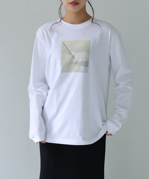 HER CLOSET（ハークローゼット）の「【shemoshelly】WEB限定 5.6オンスパネルニュアンス長袖プリントロンT（Tシャツ/カットソー・レディース・ホワイト/ホワイト×グリーン/ホワイト×イエロー・S/M/L）」の21枚目の写真