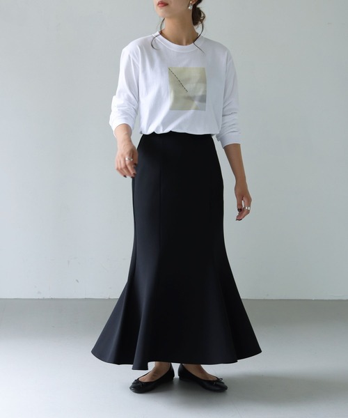 HER CLOSET（ハークローゼット）の「【shemoshelly】WEB限定 5.6オンスパネルニュアンス長袖プリントロンT（Tシャツ/カットソー・レディース・ホワイト/ホワイト×グリーン/ホワイト×イエロー・S/M/L）」の8枚目の写真