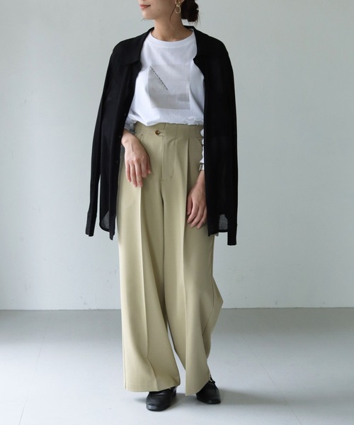 HER CLOSET（ハークローゼット）の「【shemoshelly】WEB限定 5.6オンスパネルニュアンス長袖プリントロンT（Tシャツ/カットソー・レディース・ホワイト/ホワイト×グリーン/ホワイト×イエロー・S/M/L）」の12枚目の写真