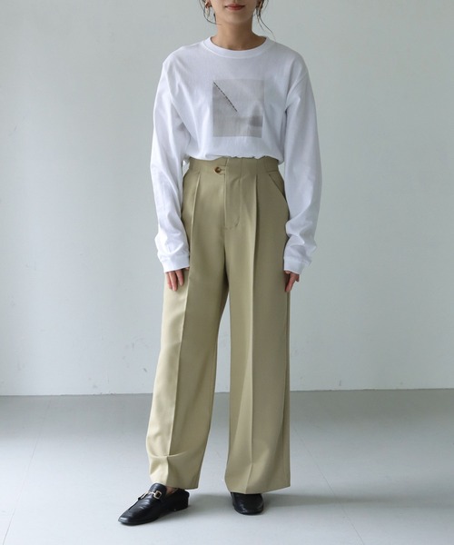 HER CLOSET（ハークローゼット）の「【shemoshelly】WEB限定 5.6オンスパネルニュアンス長袖プリントロンT（Tシャツ/カットソー・レディース・ホワイト/ホワイト×グリーン/ホワイト×イエロー・S/M/L）」の17枚目の写真