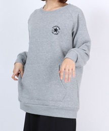 CONVERSE（コンバース） ワンポイントロゴ チュニック丈スウェットトップス（裏地ボアフリース）/長袖 無地 プルオーバートレーナー/レディース