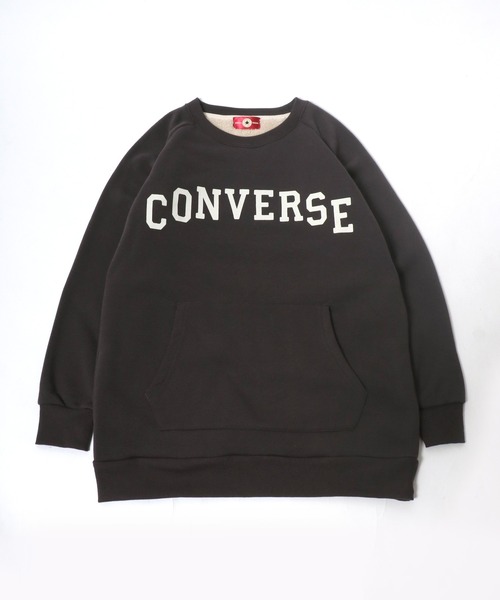 CONVERSE(コンバース)の「CONVERSE(コンバース) ワンポイントロゴ チュニック丈スウェットトップス(裏地ボアフリース)/長袖 無地 プルオーバートレーナー/レディース(スウェット・レディース・アッシュグレー/ブラック/パープル/ブラウン/グレー/ピンク/グリーン/スミクロ・M/L)」の3枚目の写真