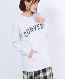 CONVERSE（コンバース） ワンポイントロゴ チュニック丈スウェットトップス（裏地ボアフリース）/長袖 無地 プルオーバートレーナー/レディース