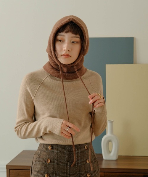 Bab（バブ）の「バラクラバニットフードウォーマー（ニットキャップ/ビーニー・レディース・ベージュ/ブラウン/アイボリー・ONESIZE）」の5枚目の写真