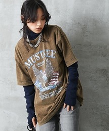 <大きいサイズ> 綿100%ヴィンテージ風グラフィックプリントTシャツ GEVS.