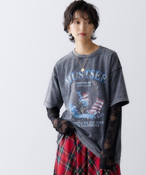 GEVS.(ジェイヴィス)の「<大きいサイズ> 綿100%ヴィンテージ風グラフィックプリントTシャツ GEVS.(Tシャツ/カットソー・レディース・モカ/チャコール・LL/3L/L/5L/4L)」の19枚目の写真