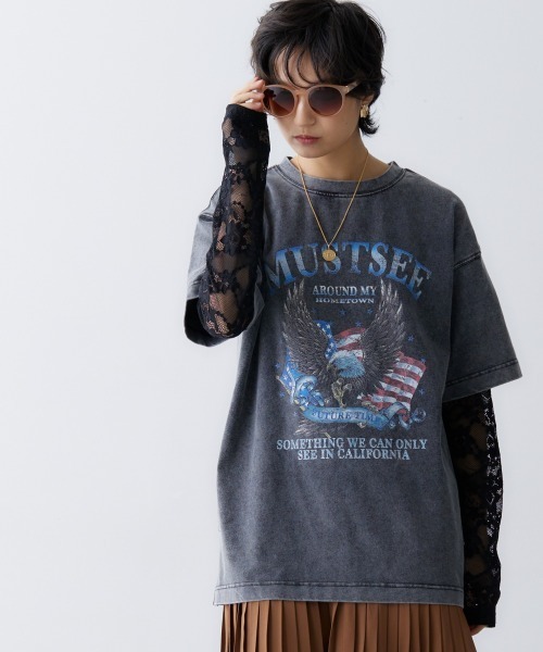 GEVS.(ジェイヴィス)の「<大きいサイズ> 綿100%ヴィンテージ風グラフィックプリントTシャツ GEVS.(Tシャツ/カットソー・レディース・モカ/チャコール・LL/3L/L/5L/4L)」の14枚目の写真