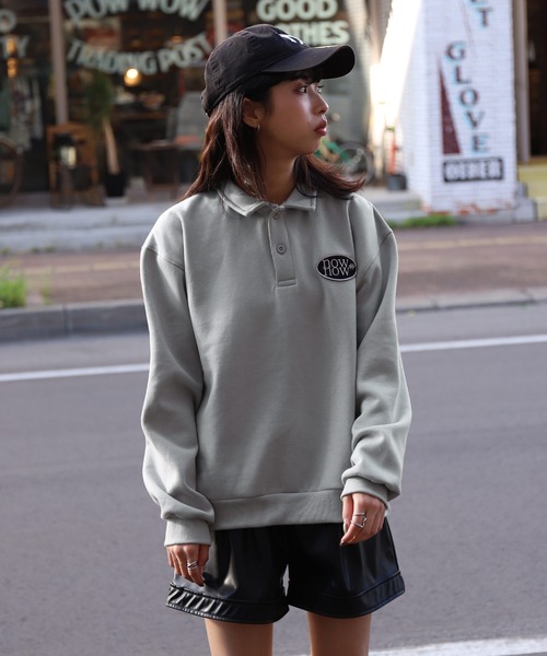 ZIP FIVE(ジップファイブ)の「【ZIP FIVE】襟付きワッペンデザインビックポロスウェット(スウェット・レディース・ブラック/ブルー/アイボリー/杢グレー・FREE)」の7枚目の写真