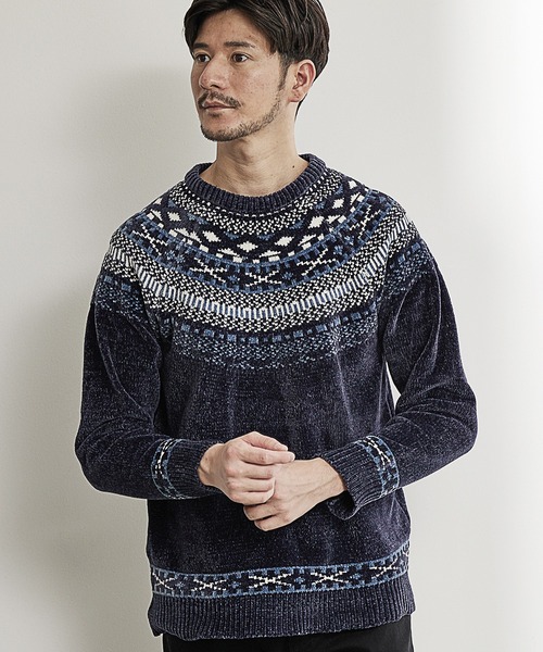 UNION STATION(ユニオンステーション)の「モールヤーン求心柄ニット/ハンドウォッシャブル(ニット/セーター・メンズ・ホワイト/ブラック/ネイビー・LL/L/M)」の1枚目の写真