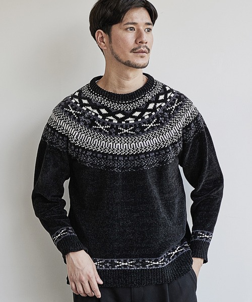 UNION STATION(ユニオンステーション)の「モールヤーン求心柄ニット/ハンドウォッシャブル(ニット/セーター・メンズ・ホワイト/ブラック/ネイビー・LL/L/M)」の3枚目の写真