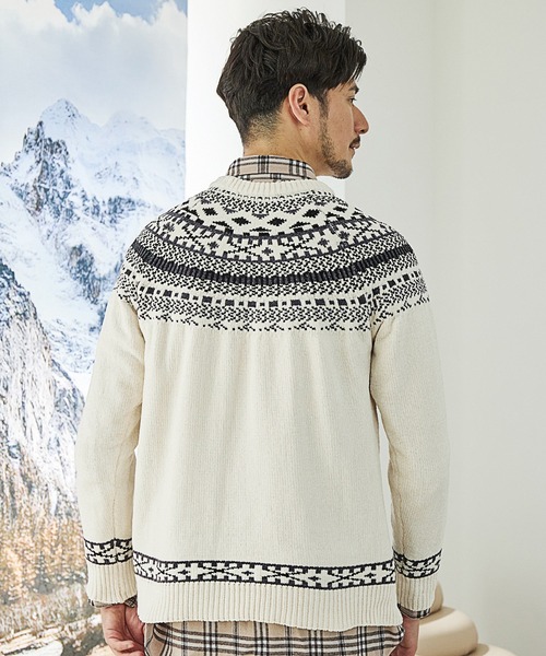 UNION STATION(ユニオンステーション)の「モールヤーン求心柄ニット/ハンドウォッシャブル(ニット/セーター・メンズ・ホワイト/ブラック/ネイビー・LL/L/M)」の5枚目の写真