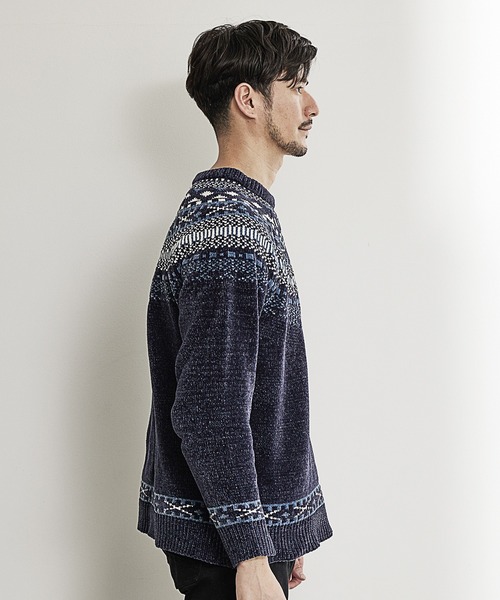 UNION STATION(ユニオンステーション)の「モールヤーン求心柄ニット/ハンドウォッシャブル(ニット/セーター・メンズ・ホワイト/ブラック/ネイビー・LL/L/M)」の6枚目の写真