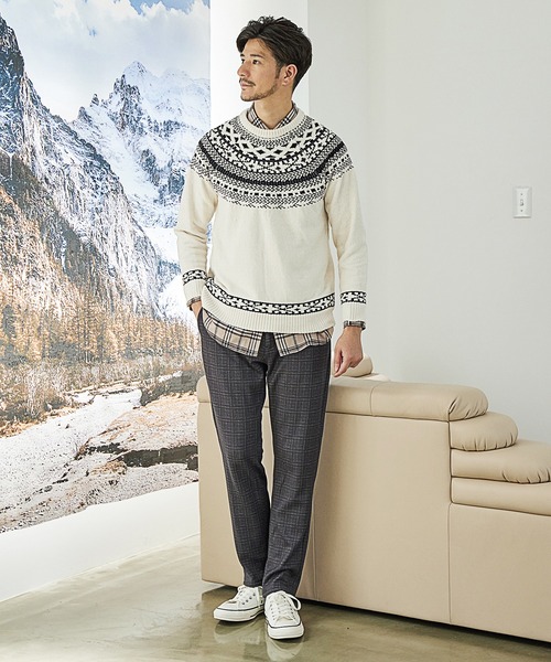 UNION STATION(ユニオンステーション)の「モールヤーン求心柄ニット/ハンドウォッシャブル(ニット/セーター・メンズ・ホワイト/ブラック/ネイビー・LL/L/M)」の12枚目の写真