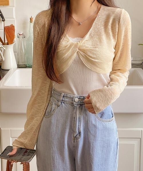 SONA（ソナ）の「SONYUNARA ツイストシースルークロップニット（ニット/セーター・レディース・スカイブルー/ブラック/イエロー/アイボリー・FREE）」の10枚目の写真