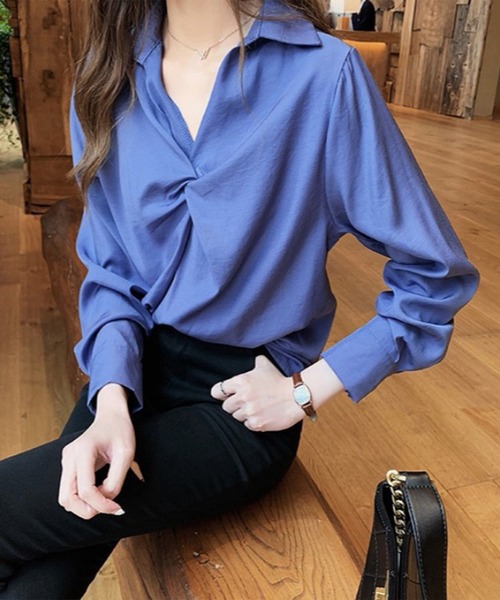Amulet(アミュレット)の「ツイストスキッパーブラウス(シャツ/ブラウス・レディース・ホワイト/ブラック/ネイビー・M/L/XL)」の20枚目の写真