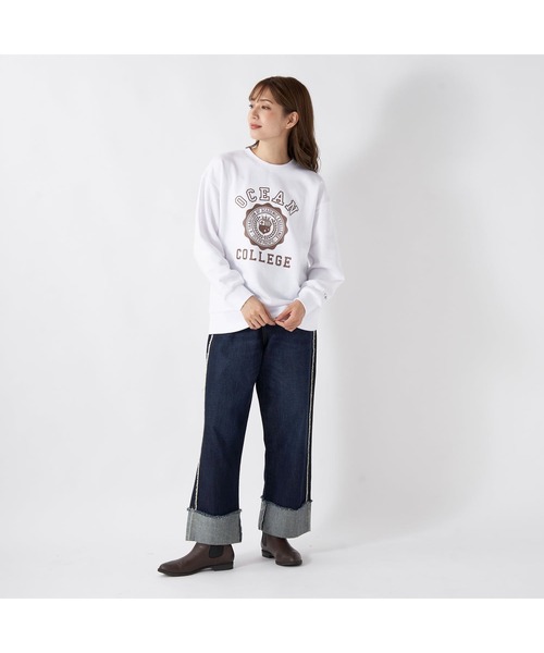 Ocean Pacific(オーシャンパシフィック)の「Ocean Pacific/オーシャンパシフィック スウェット クルーネック 長袖 リブ ドロップショルダー ビックプリント カレッジ トレーナー(スウェット・レディース・ベージュ/グリーン/ホワイト/ヘザーグレー/チャコールグレー・L/M/XL)」の9枚目の写真