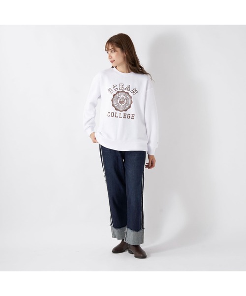 Ocean Pacific(オーシャンパシフィック)の「Ocean Pacific/オーシャンパシフィック スウェット クルーネック 長袖 リブ ドロップショルダー ビックプリント カレッジ トレーナー(スウェット・レディース・ベージュ/グリーン/ホワイト/ヘザーグレー/チャコールグレー・L/M/XL)」の10枚目の写真