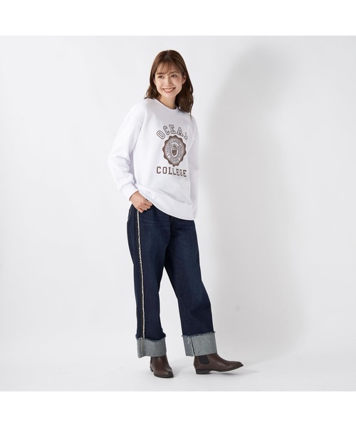 Ocean Pacific(オーシャンパシフィック)の「Ocean Pacific/オーシャンパシフィック スウェット クルーネック 長袖 リブ ドロップショルダー ビックプリント カレッジ トレーナー(スウェット・レディース・ベージュ/グリーン/ホワイト/ヘザーグレー/チャコールグレー・L/M/XL)」の11枚目の写真