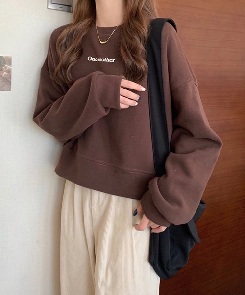 Girly Doll（ガーリードール）の「オーバーサイズプチロゴトレーナー（スウェット・レディース・ホワイト/ネイビー/ブラウン/グレー/カーキ/アイボリー・FREE）」の9枚目の写真