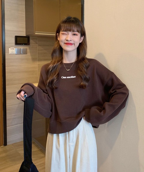 Girly Doll（ガーリードール）の「オーバーサイズプチロゴトレーナー（スウェット・レディース・ホワイト/ネイビー/ブラウン/グレー/カーキ/アイボリー・FREE）」の15枚目の写真