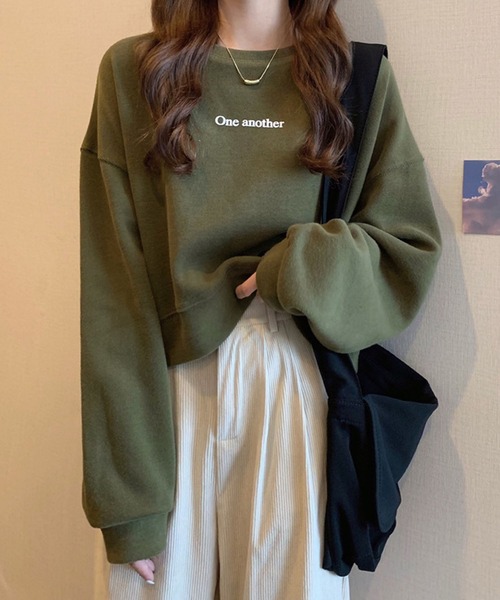 Girly Doll（ガーリードール）の「オーバーサイズプチロゴトレーナー（スウェット・レディース・ホワイト/ネイビー/ブラウン/グレー/カーキ/アイボリー・FREE）」の17枚目の写真