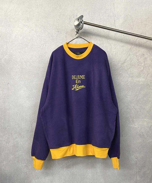 Beno(ビーノ)の「カラーマイクロフリース ビッグシルエット 刺繍ロゴ リンガートレーナー(スウェット・メンズ・パープル/イエロー/ホワイト/グリーン/ブラック/ブルー・M/L)」の6枚目の写真