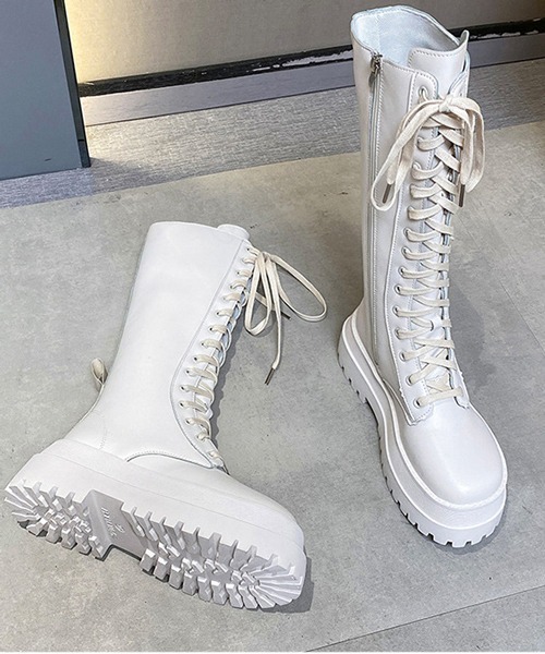 Nia（ニア）の「Nia(ニア)/ボリューム レースアップ ロングブーツ（ブーツ・レディース・ホワイト/ブラック・40/38/36）」の12枚目の写真