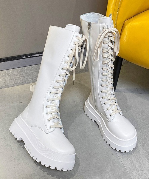 Nia（ニア）の「Nia(ニア)/ボリューム レースアップ ロングブーツ（ブーツ・レディース・ホワイト/ブラック・40/38/36）」の13枚目の写真