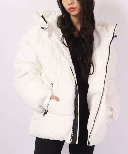 00s ダウン　白　ホワイト　ジャケット　 in the attic Y2K セール】止水テープ ロゴフェイクダウンジャケット（ダウンジャケット