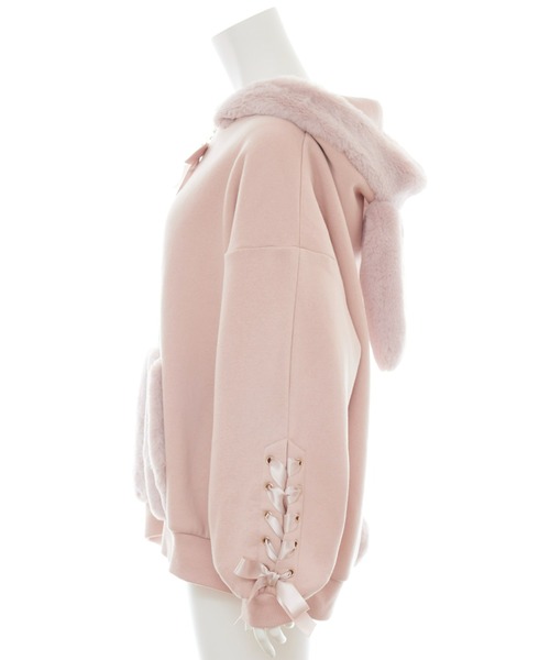 Secret Honey(シークレットハニー)の「うさ耳ファー裏起毛パーカー(パーカー・レディース・オフホワイト/ピンク/ブラック・FREE)」の5枚目の写真