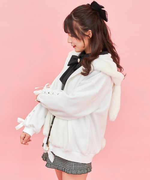 Secret Honey(シークレットハニー)の「うさ耳ファー裏起毛パーカー(パーカー・レディース・オフホワイト/ピンク/ブラック・FREE)」の18枚目の写真