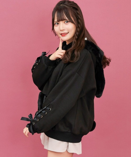 Secret Honey(シークレットハニー)の「うさ耳ファー裏起毛パーカー(パーカー・レディース・オフホワイト/ピンク/ブラック・FREE)」の17枚目の写真