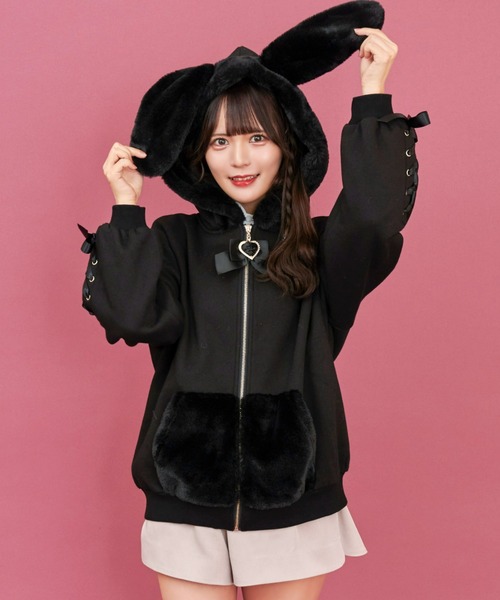 Secret Honey(シークレットハニー)の「うさ耳ファー裏起毛パーカー(パーカー・レディース・オフホワイト/ピンク/ブラック・FREE)」の11枚目の写真