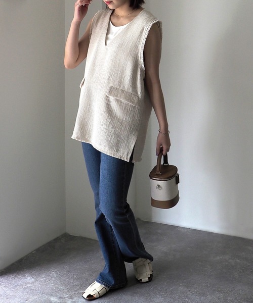 Riberry（リベリー）の「【セットアップ可】Vネックツイードベスト（ベスト・レディース・ブラック/アイボリー/ダークブラック・FREE）」の13枚目の写真