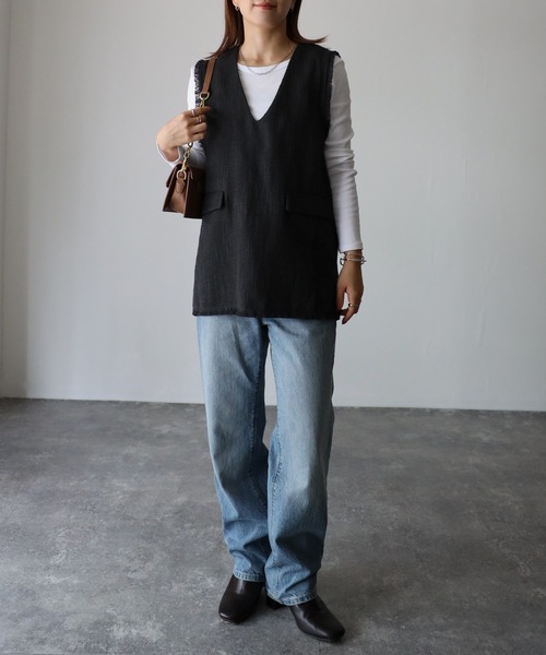 Riberry（リベリー）の「【セットアップ可】Vネックツイードベスト（ベスト・レディース・ブラック/アイボリー/ダークブラック・FREE）」の15枚目の写真