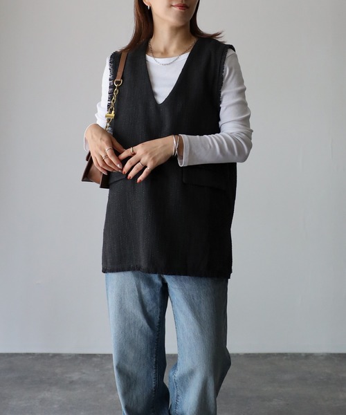 Riberry（リベリー）の「【セットアップ可】Vネックツイードベスト（ベスト・レディース・ブラック/アイボリー/ダークブラック・FREE）」の16枚目の写真