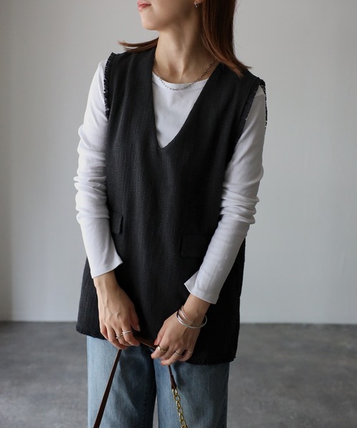 Riberry（リベリー）の「【セットアップ可】Vネックツイードベスト（ベスト・レディース・ブラック/アイボリー/ダークブラック・FREE）」の18枚目の写真