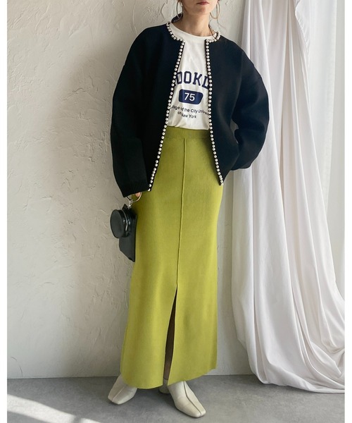 She's Closet(シーズクローゼット)の「ノーカラーパールニットカーディガン(カーディガン/ボレロ・レディース・イエロー/アイボリー/ブラック/パープル/グレー/ネイビー/杢グレー・FREE)」の21枚目の写真