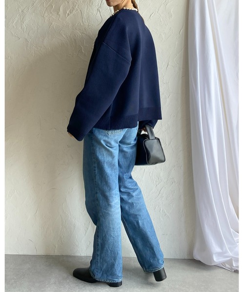 She's Closet(シーズクローゼット)の「ノーカラーパールニットカーディガン(カーディガン/ボレロ・レディース・イエロー/アイボリー/ブラック/パープル/グレー/ネイビー/杢グレー・FREE)」の20枚目の写真
