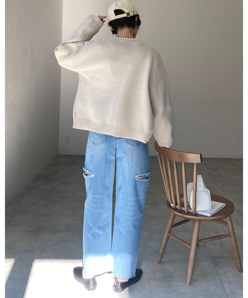 She's Closet(シーズクローゼット)の「ノーカラーパールニットカーディガン(カーディガン/ボレロ・レディース・イエロー/アイボリー/ブラック/パープル/グレー/ネイビー/杢グレー・FREE)」の19枚目の写真