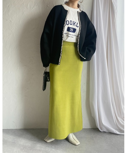 She's Closet(シーズクローゼット)の「ノーカラーパールニットカーディガン(カーディガン/ボレロ・レディース・イエロー/アイボリー/ブラック/パープル/グレー/ネイビー/杢グレー・FREE)」の16枚目の写真