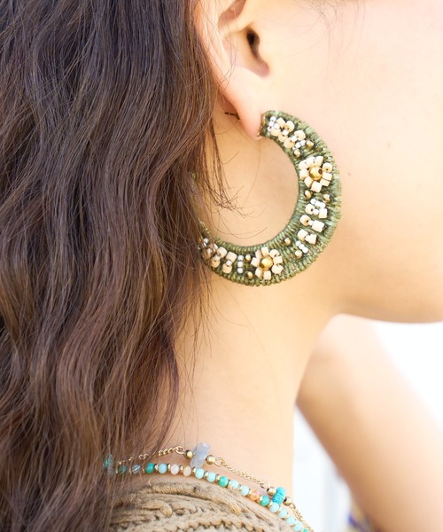 チャイハネ（チャイハネ）の「【チャイハネ】ライリフープピアス（ピアス（両耳用）・レディース・カーキ/ナチュラル・FREE）」の6枚目の写真