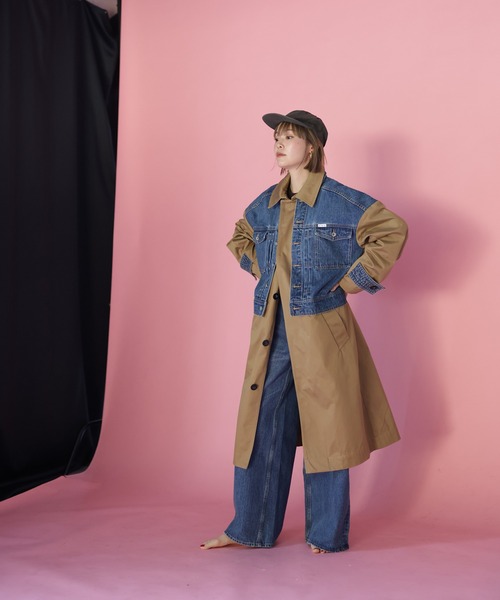 HERENCIA(ヘレンチア)の「【BIT BLUE】デニム×チノ コンビネーションコート(トレンチコート・レディース・ライトブラウン/ブラック・FREE)」の11枚目の写真