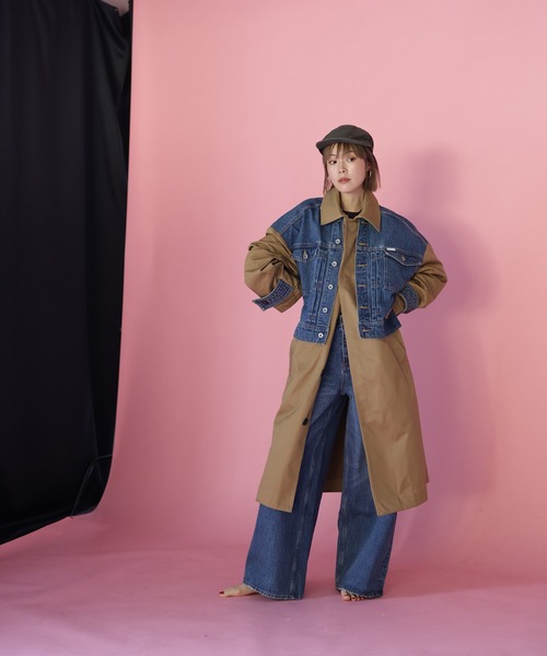 HERENCIA(ヘレンチア)の「【BIT BLUE】デニム×チノ コンビネーションコート(トレンチコート・レディース・ライトブラウン/ブラック・FREE)」の13枚目の写真