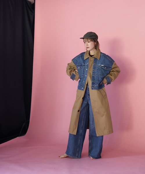 HERENCIA(ヘレンチア)の「【BIT BLUE】デニム×チノ コンビネーションコート(トレンチコート・レディース・ライトブラウン/ブラック・FREE)」の14枚目の写真