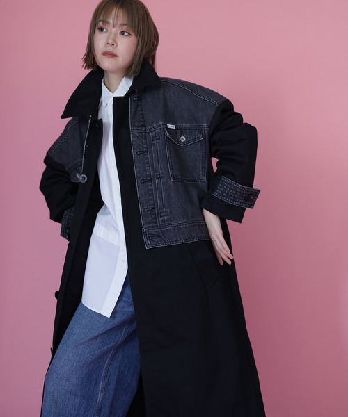 HERENCIA(ヘレンチア)の「【BIT BLUE】デニム×チノ コンビネーションコート(トレンチコート・レディース・ライトブラウン/ブラック・FREE)」の20枚目の写真