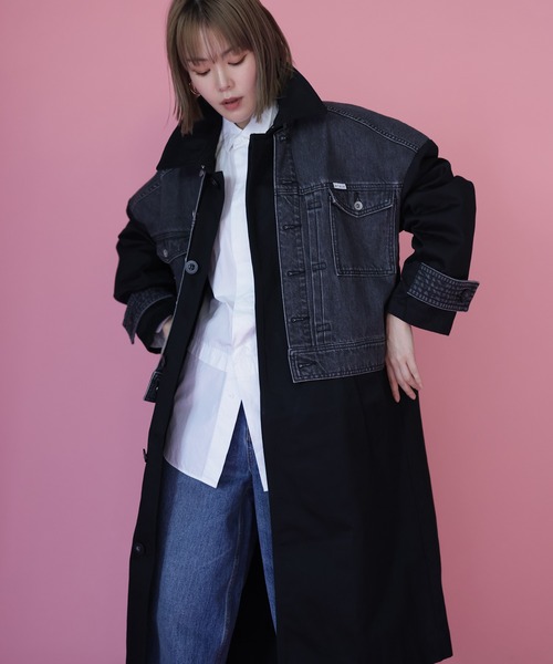 HERENCIA(ヘレンチア)の「【BIT BLUE】デニム×チノ コンビネーションコート(トレンチコート・レディース・ライトブラウン/ブラック・FREE)」の4枚目の写真