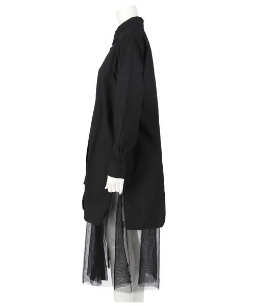 LATINA（ラティーナ）の「レイヤード風チュールヘムロングシャツ（シャツ/ブラウス・レディース・ブラック/ホワイト・FREE）」の14枚目の写真