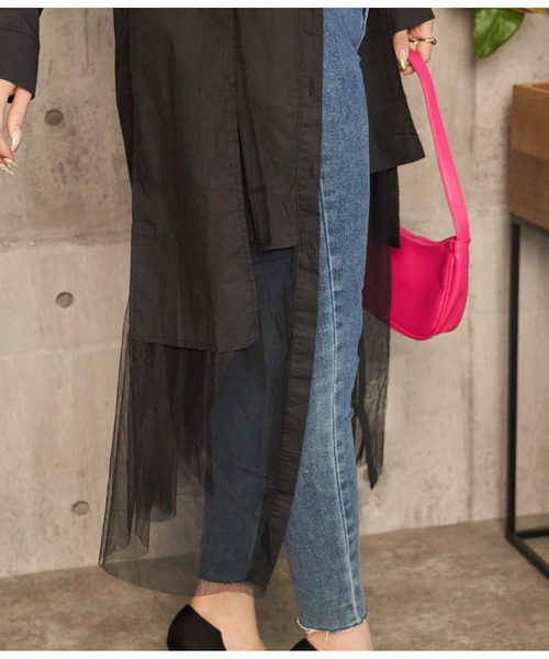 LATINA（ラティーナ）の「レイヤード風チュールヘムロングシャツ（シャツ/ブラウス・レディース・ブラック/ホワイト・FREE）」の11枚目の写真